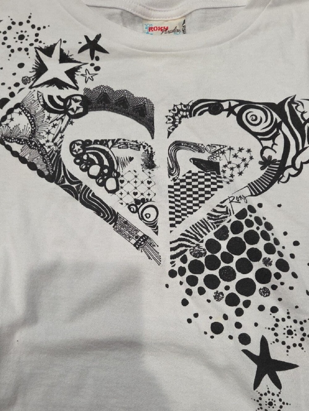 Roxy White Short-Sleeve Tee with Black Graphic Heart XL - Picture 2 of 4